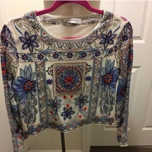 NWOT - Zara Embroidered and Beaded Crop Top